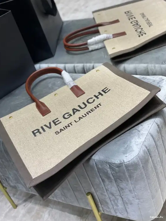 AND BAG LINEN LEATHER IN GAUCHE RIVE TOTE YSL 0616